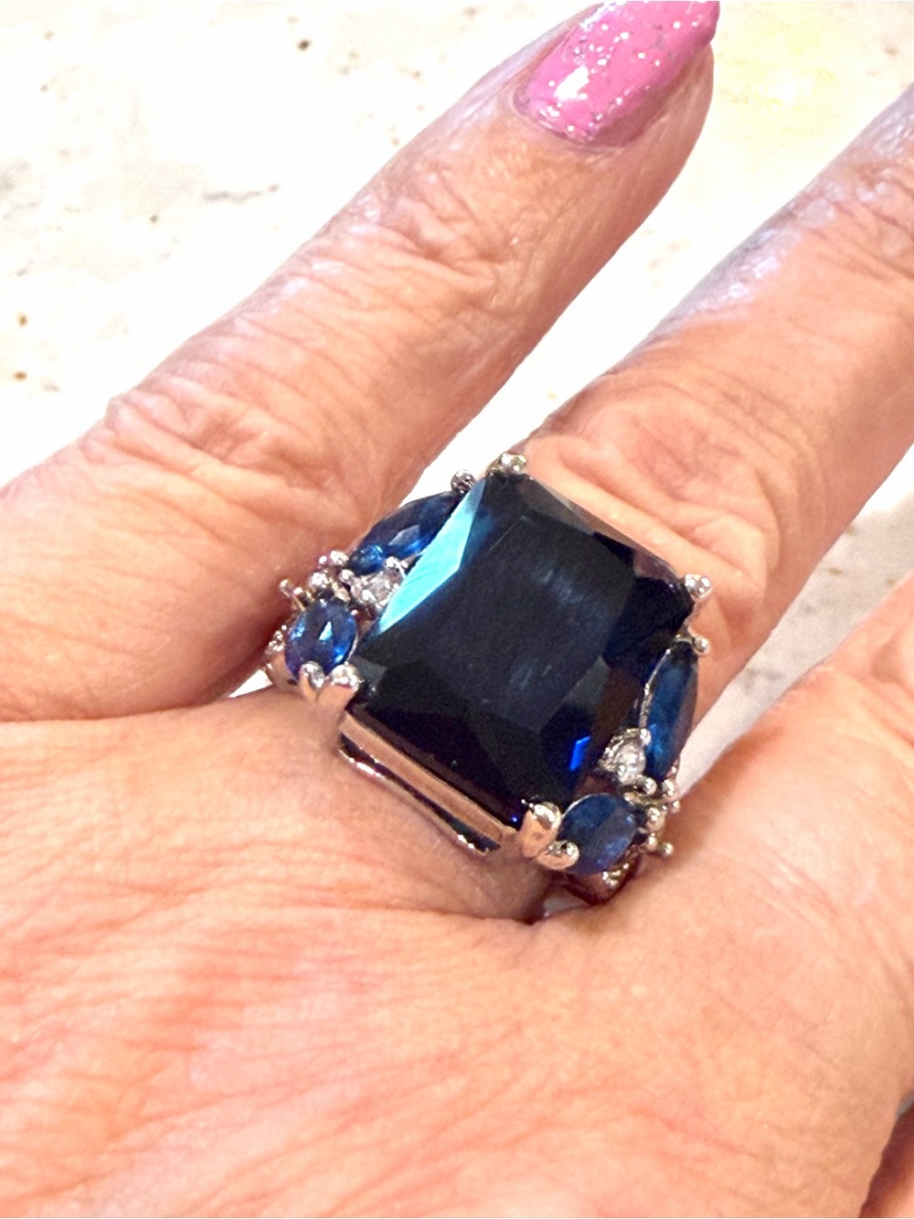 Vintage 925 Sterling Silver London Blue Topaz Statement Cocktail Ring Size 7